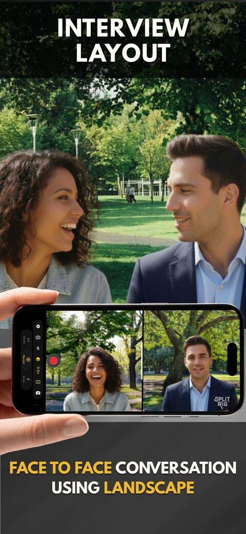 SplitRig dual-camera interviews use case — Podcasts · BTS · Documentary