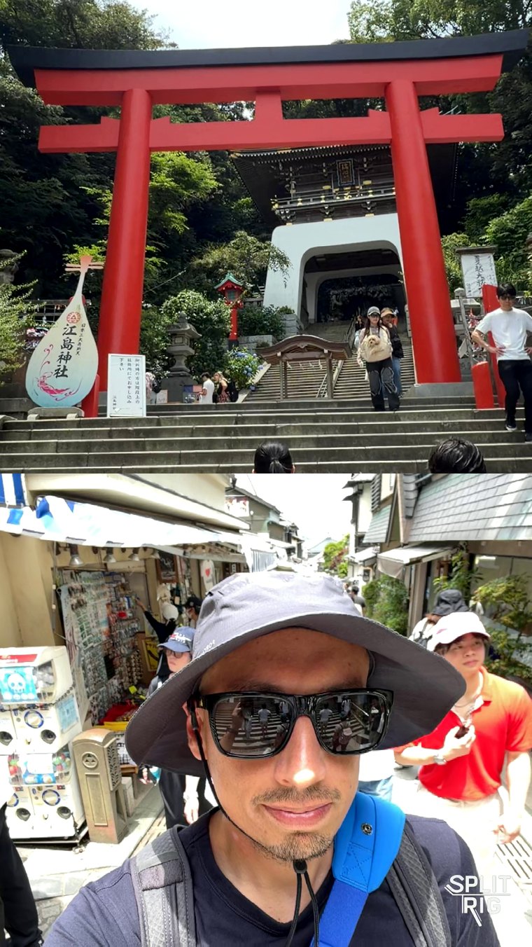 SplitRig recording in Split Screen: the rear-camera scene on top and the front camera below, together in one frame