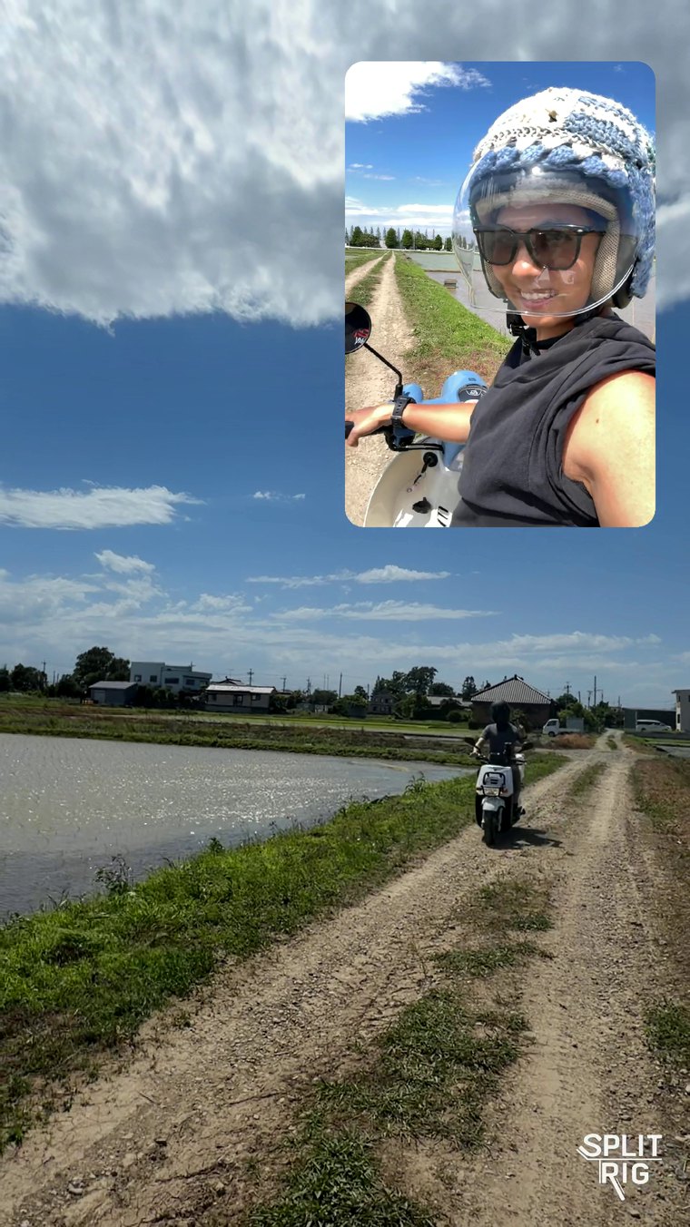 SplitRig recording in Picture-in-Picture: the rear camera fills the frame with the front camera in a small inset